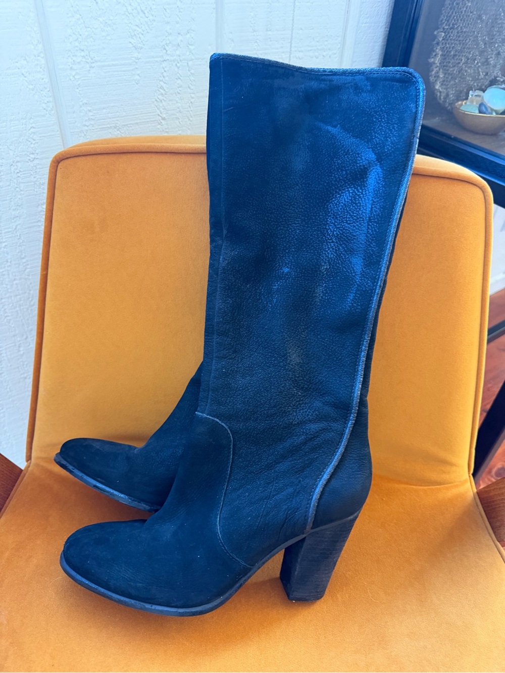 Vince Camuto Black Suede Tall Block-Heel Boots